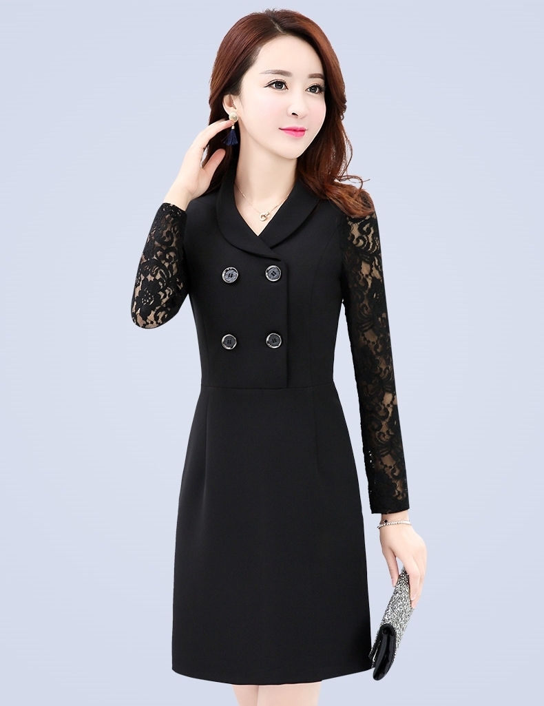 Đầm tay ren cổ đăng tông sơ mi phối nút cao cấp - đầm công sở châu âu