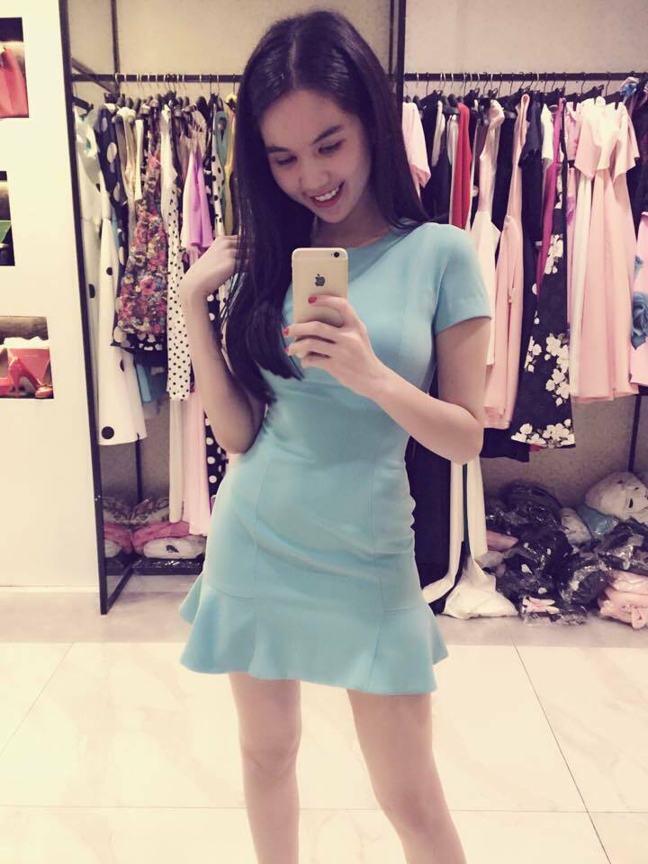 Đầm xòe đuôi cá dễ thương màu xanh như ngọc trinh - đầm xòe đuôi cá