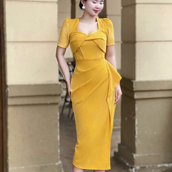 Đầm Body Đắp Ngực Kết Hạt Đính Bông Eo Dự Tiệc Sang Trọng