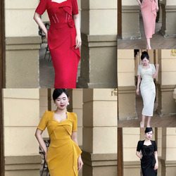 Đầm Body Đắp Ngực Kết Hạt Đính Bông Eo Dự Tiệc Sang Trọng