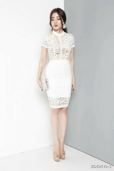 Đầm trắng ôm body bẹt vai xinh đẹp như Ngọc Trinh DV727