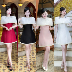 Đầm Chữ A Phối Màu Trễ Vai Sang Trọng