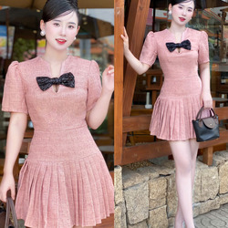 Đầm Chữ A Tùng Xếp Ly Nơ Cổ Trẻ Trung