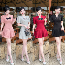 Đầm Chữ A Tùng Xếp Ly Nơ Cổ Trẻ Trung