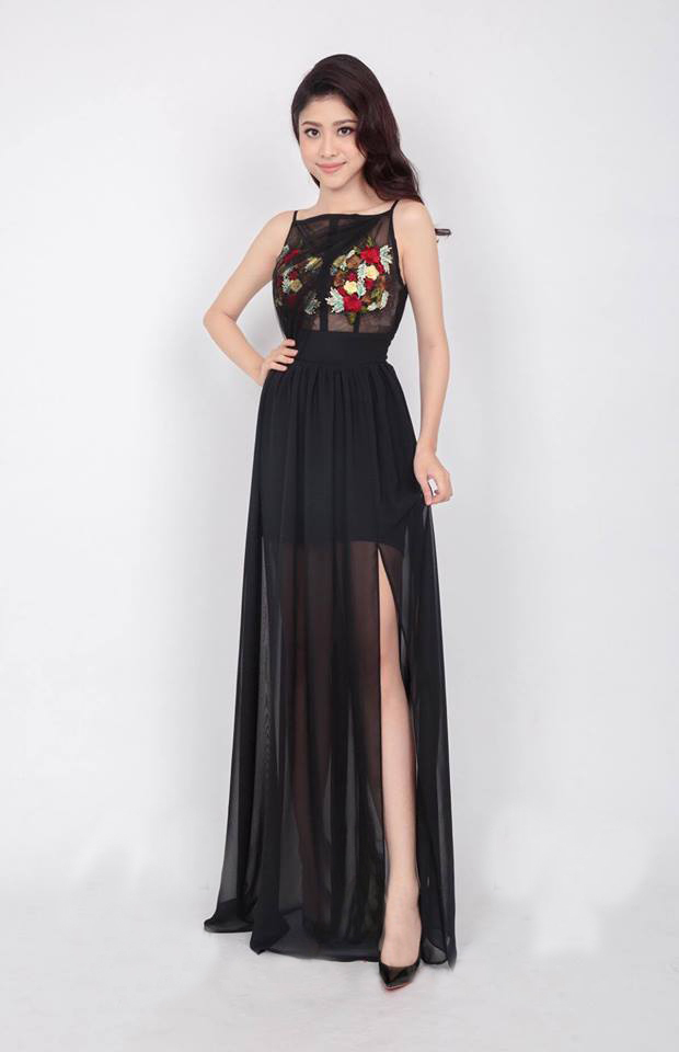 Đầm dạ hội kết hoa ngực màu đen sang trọng | Đầm dạ hội đẹp