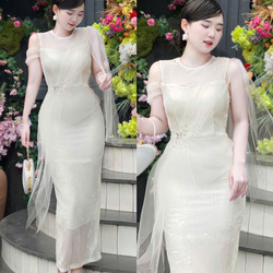 Đầm Kim Sa Nước Phối Lưới Diện Tiệc Kiêu Sa