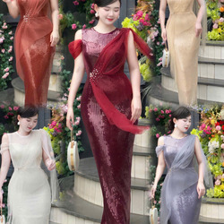 Đầm Kim Sa Nước Phối Lưới Diện Tiệc Kiêu Sa
