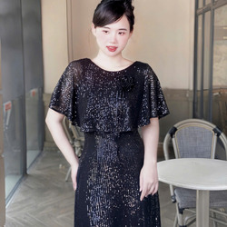 Đầm Dạ Hội Kim Sa Tay Cánh Dơi Sang Trọng