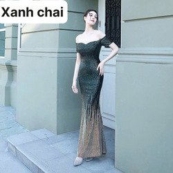 Đầm Dạ Hội Kim Sa Trễ Vai Đuôi Cá Sang Trọng