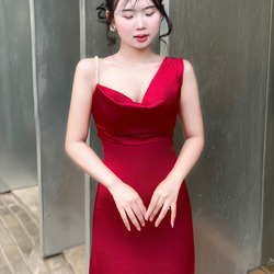 Đầm Dạ Hội Lệch Vai 1 Dây Cườm Sang Trọng