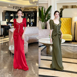 Đầm Dạ Hội Nhún Trước Kết Hạt Quyến Rũ