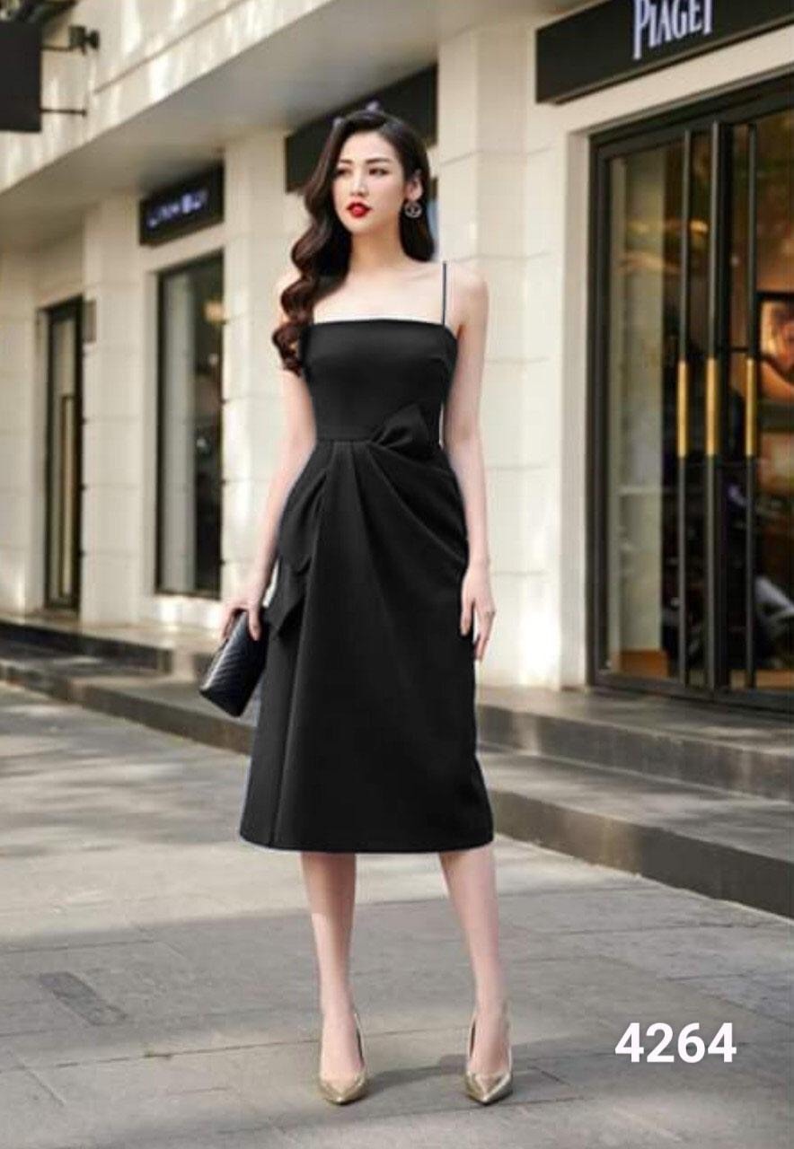 Đầm nhung dự tiệc màu đen phối ren đính đá KK166-36 | Thời trang công sở  K&K Fashion