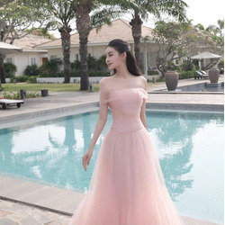 Đầm Lưới Xòe Trễ vai Dự Tiệc Sang Trọng