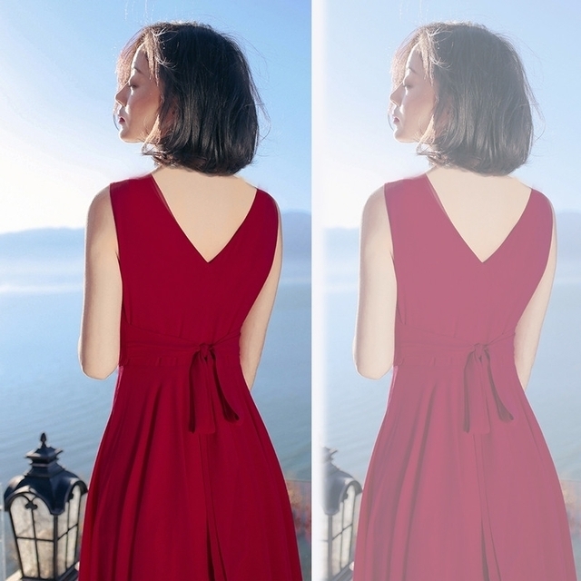 Đầm maxi đỏ cao cấp cổ v cột eo nơ thời trang