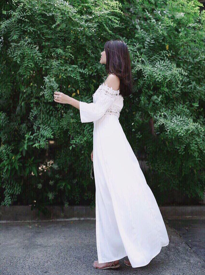 Váy trắng trễ vai dáng dài thiết kế chính hãng GIIAN đầm maxi nhún eo cho  cô dâu dự tiệc chất lụa sang trọng  V2426