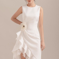 Đầm ôm body dự tiệc màu trắng đính bông xinh xắn