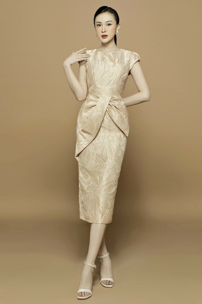 Đầm ôm body gấm thiết kế bản nơ eo thời trang - váy yếm ôm