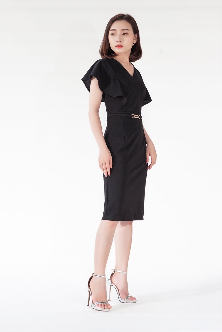 Đầm ôm tay cánh tiên khóa eo cực xinh màu đen - váy croptop công sở