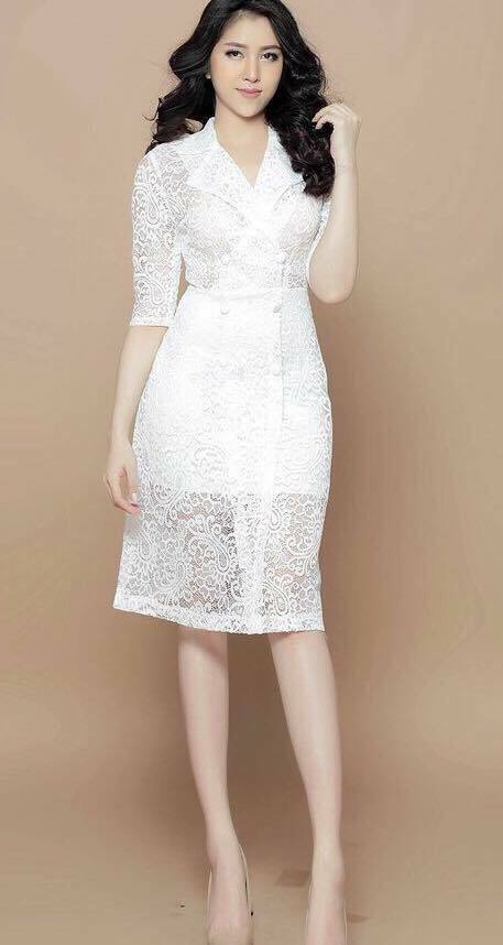 Đầm ren trắng ngắn tay cao cấp