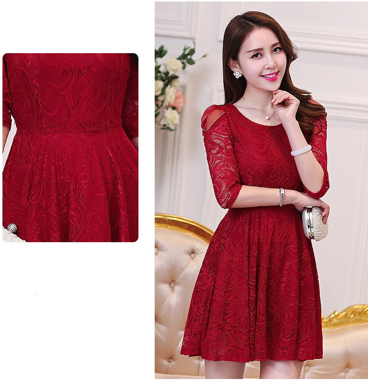 Váy xòe đỏ nơ bản cổ vuông  3807