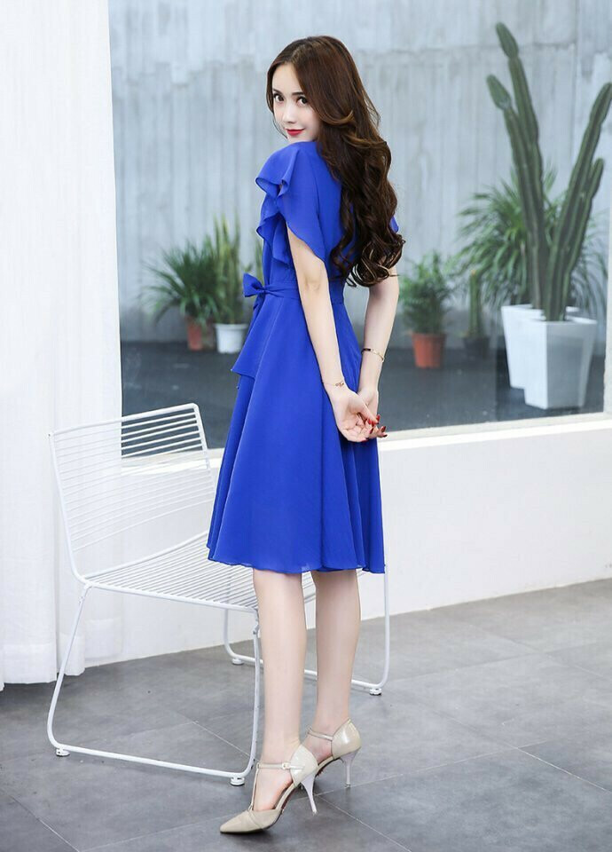 Đầm voan xòe thiết kế dễ thương màu xanh