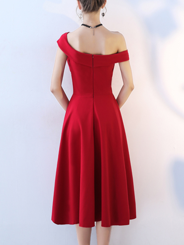 Đầm xòe dự tiệc cách điệu lệch vai cực kỳ xinh đẹp màu đỏ - váy voan hoa xòe