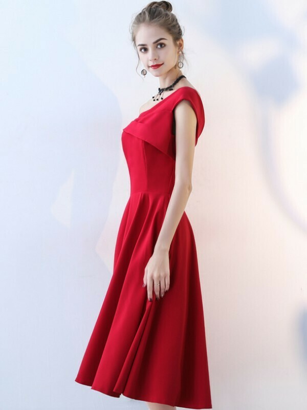 Đầm xòe dự tiệc cách điệu lệch vai cực kỳ xinh đẹp màu đỏ - váy voan hoa xòe
