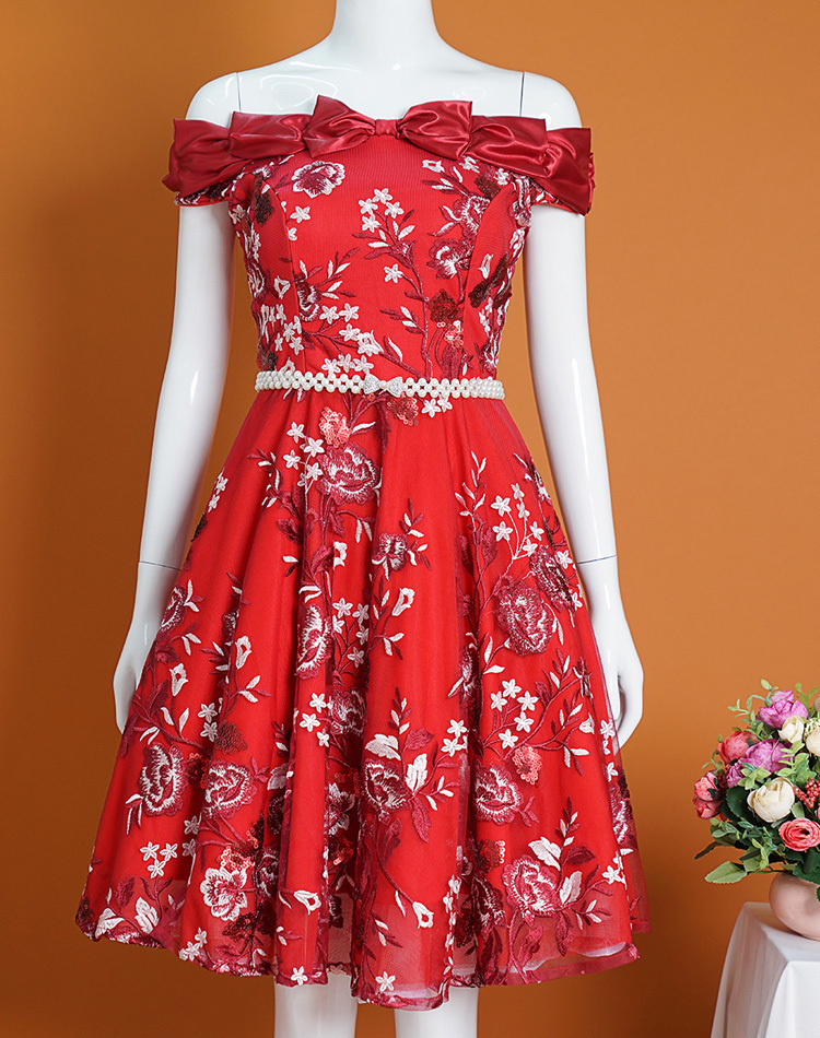 Đầm xòe dự tiệc thiết kế nơ cổ trễ vai cực xinh có nhiều màu - váy voan hoa xòe