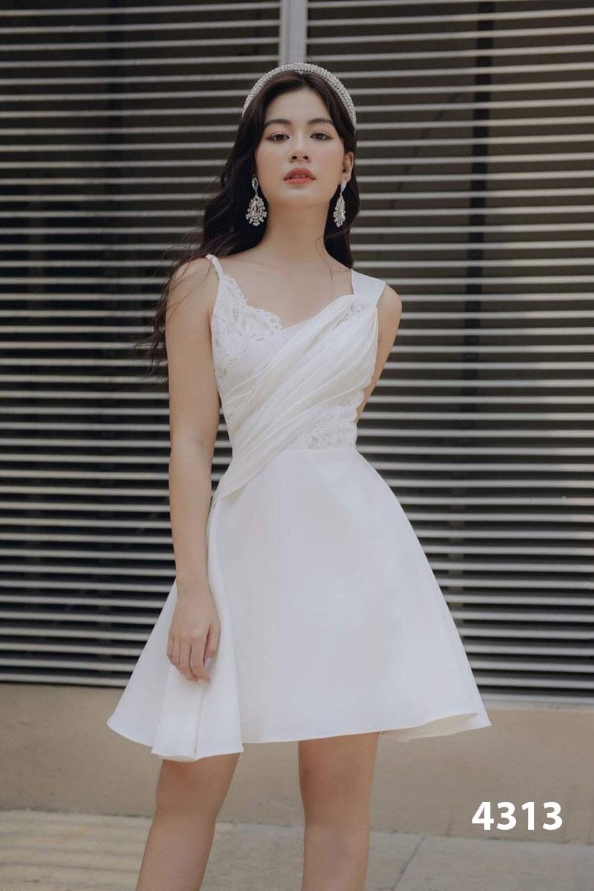 Đầm hai dây dáng xòe màu trắng HL19-29 | Thời trang công sở K&K Fashion