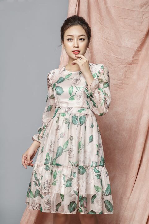 Váy Hoa Nhí  Đầm Hoa Dáng Dài Tay Cổ Vuông Thiết Kế Vintage Hàn Quốc chun  ngực xe đùi  Lazadavn