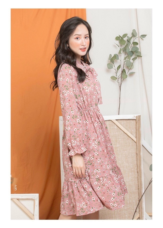 Đầm hoa nhí đỏ Váy hoa nhí vintage dài Cao Cấp may 2 lớp  MiNhi  MiNhi  Fashion