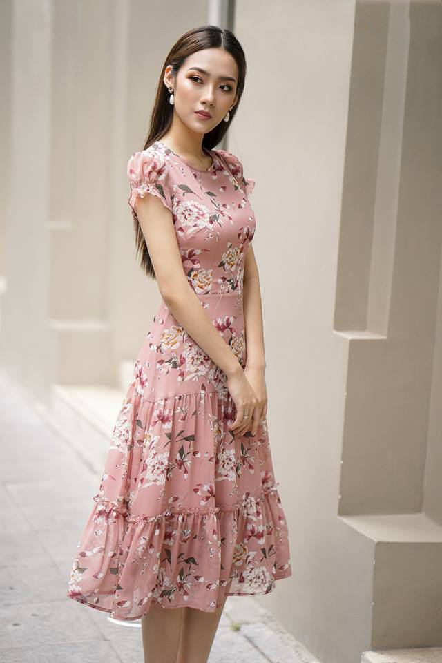 Đầm Dự Tiệc Dáng Xòe Đính Hoa Ngực Tinh Tế NK Fashion Chất Vải Dày Dặn
