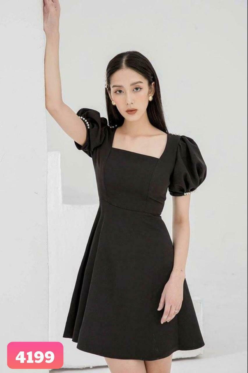 HNCmua  Váy Zara Vải Pha Linen Cổ Vuông Tay Bồng  Màu Đen