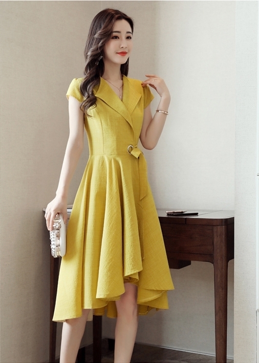 Đầm xòe tay con thiết kế dễ thương màu vàng | Đầm xòe đẹp