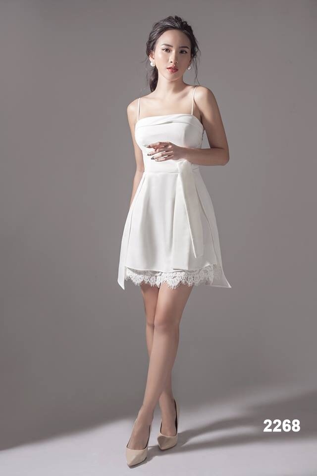 Đầm xòe trắng hai dây phối ren dễ thương | Đầm xòe đẹp