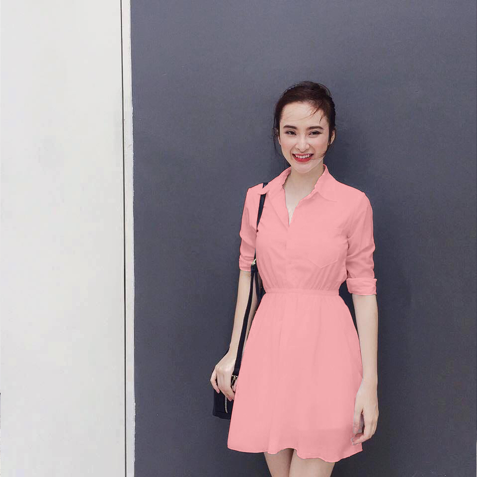 Đầm thiết kế trẻ trung xinh yêu màu hồng phấn chất vải tơ cao cấp Royal  Blue Shop