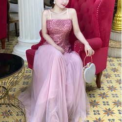 Set Áo Kim Sa 2 Dây Phối Chân Váy Lưới Xòe Dài Kiêu Sa